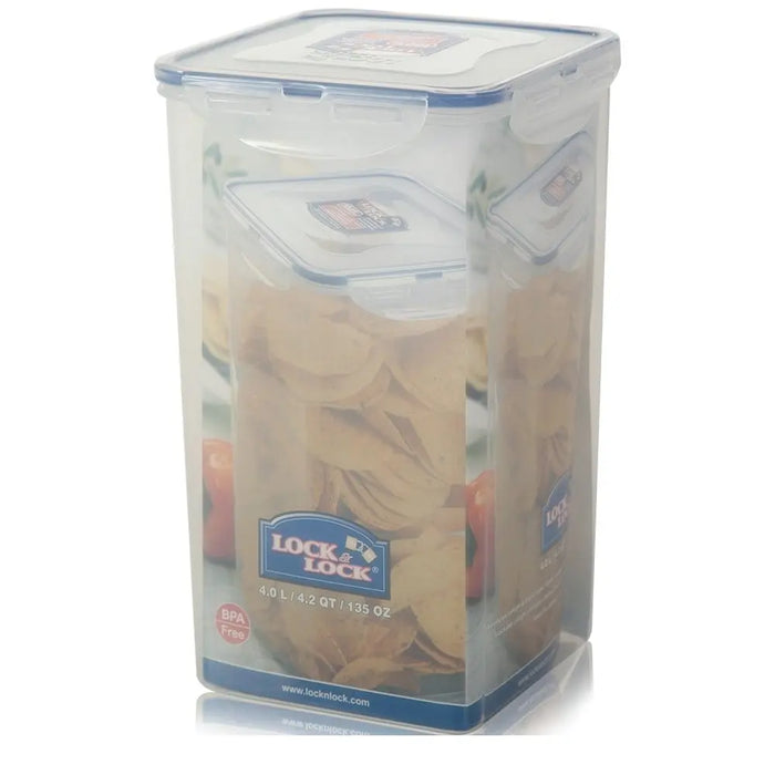 4 Litre Tall Square Plastic Cookie Jar with Airtight Rubber Seal Lid Lock & Lock