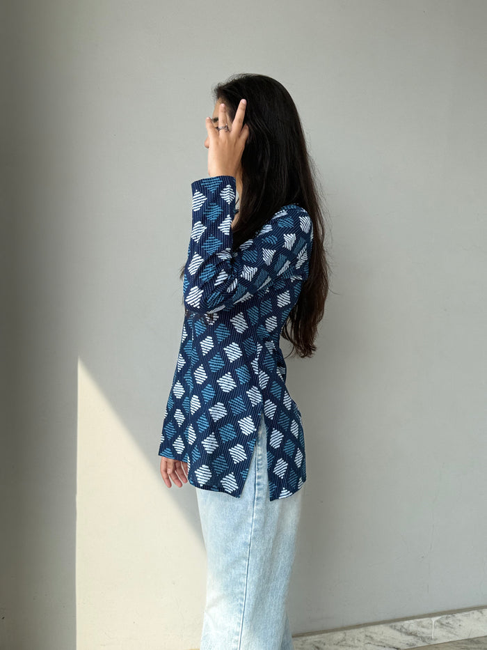 INDIGO FULL SLEEVES SHORT KURTI