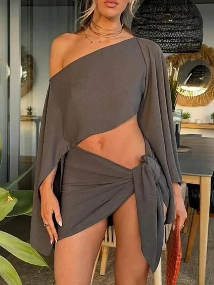 Circyy Sexy Cover Ups Bikinis Set for Women Split Swimsuit Solid High Waist Beach Vacation Bikini Summer Swimwear Bikinis Set