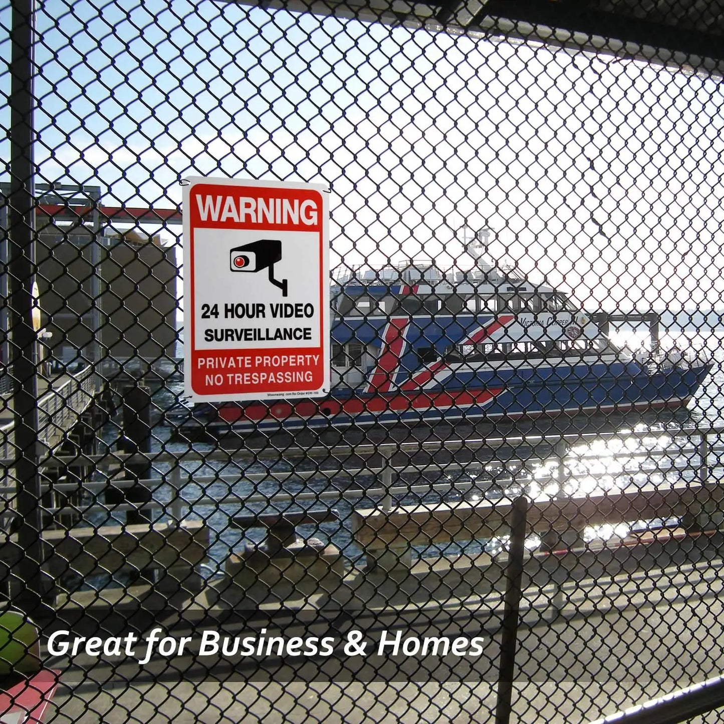 24-hour Private Property No Trespassing Sign, Video Surveillance Signs Outdoor Security Camera Sign for Home CCTV