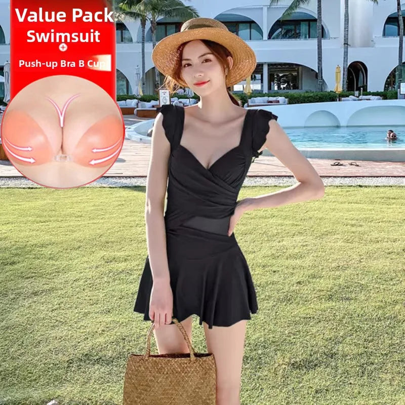 Conservative Skirt Style Swimsuit for Women Summer New Arrival Thermal Spring Bathing Slimming Coverage plus Size