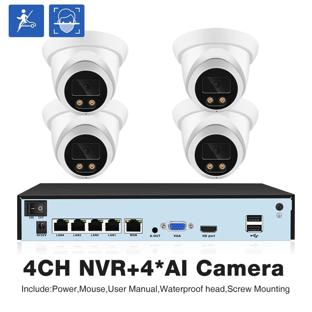 ASECAM 4K Security CCTV Camera System Kit 8MP Face Detect Audio NVR POE AI Outdoor Home Video Surveillance Camera Xmeye