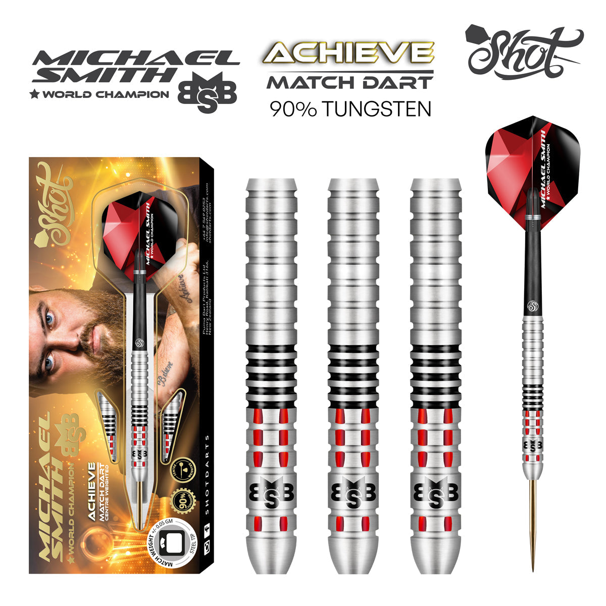 SHOT - Michael Smith Achieve Match Darts - 90% Tungsten - 23g