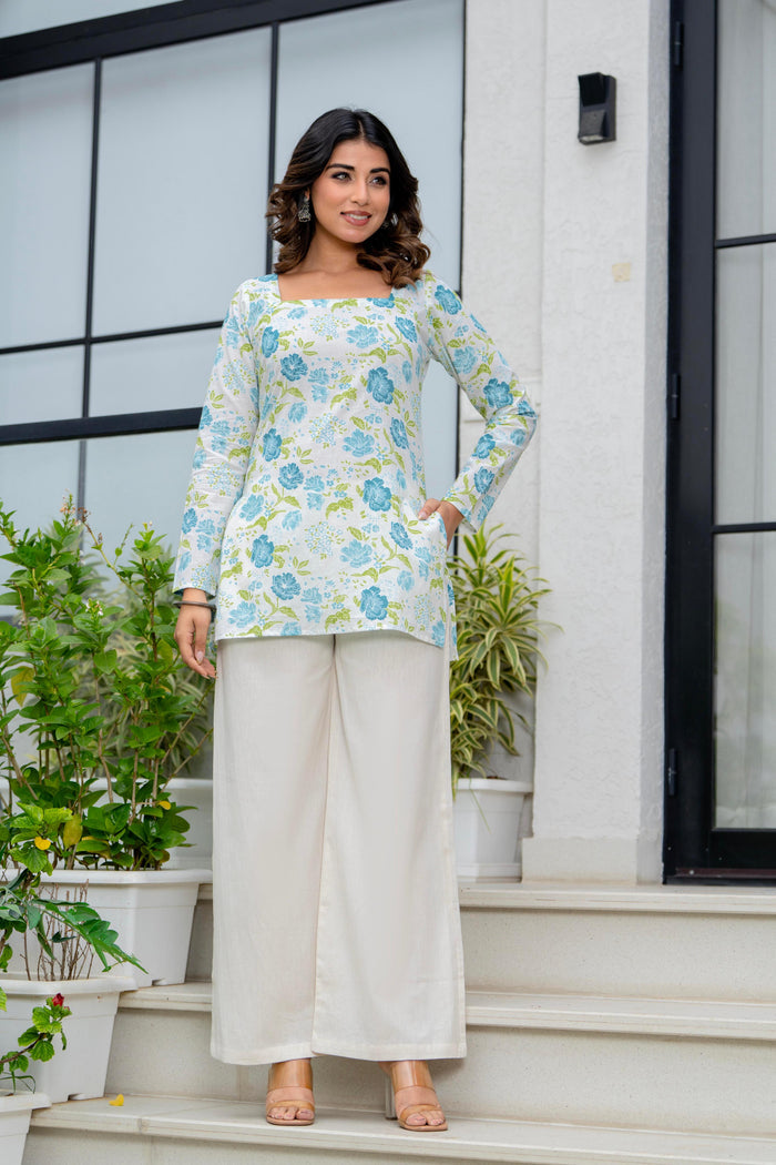 AQUA WHITE SQUARE NECK KURTI