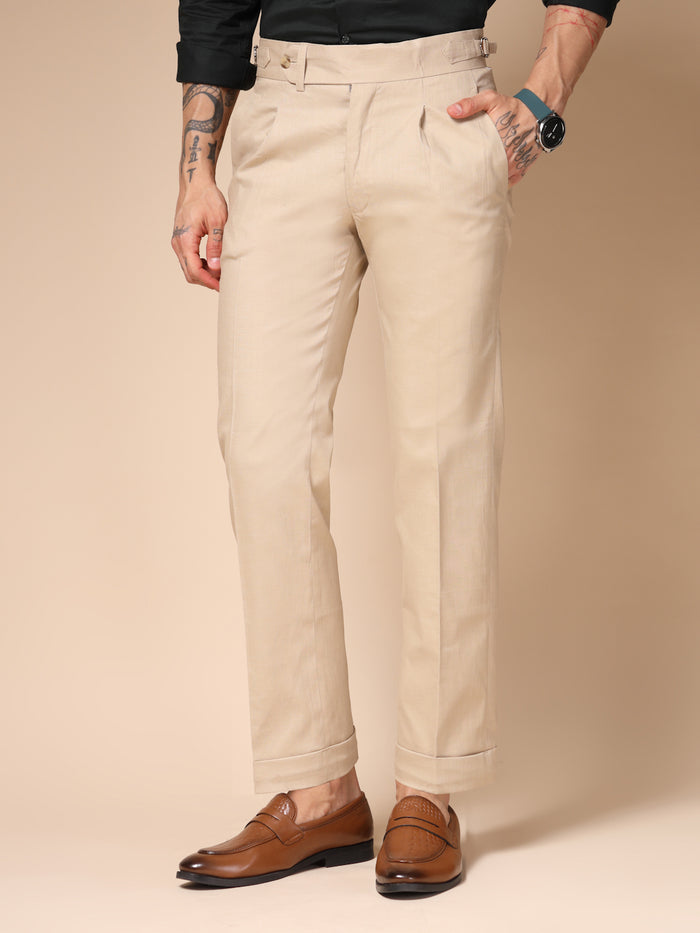 Beige Linen Elegant Gurkha Pants | Boot Cut Fit by ITALIAN VEGA®