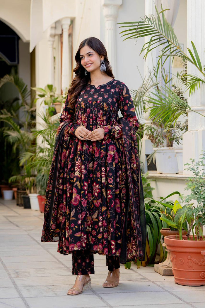 BLACK FLORAL TIERED GRACE DRESS
