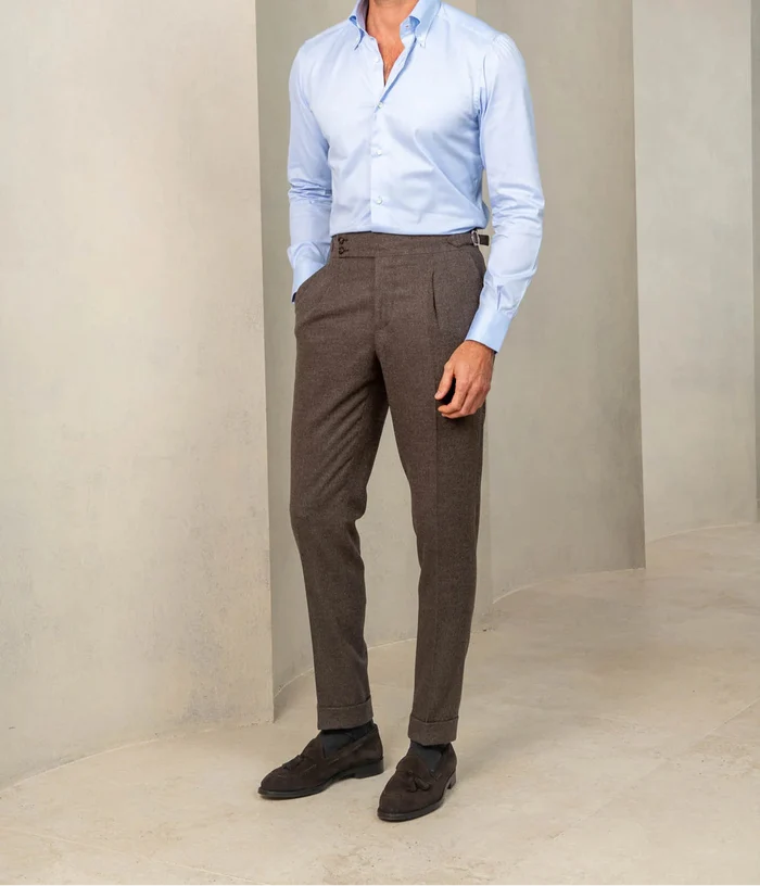 Brown Flannel Signature Gurkha Pants by ITALIAN VEGA®