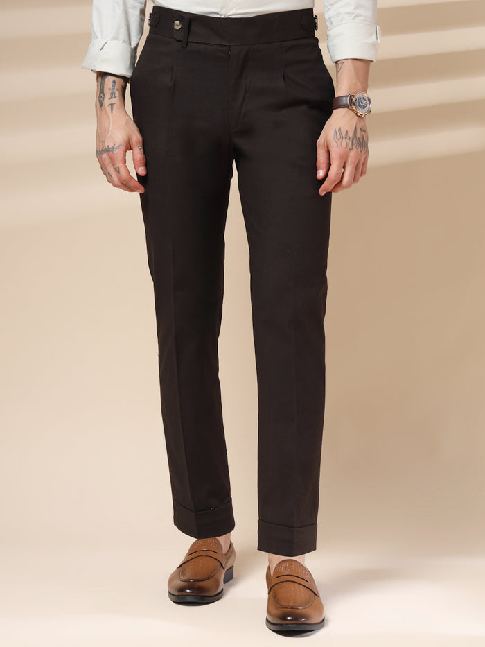 Brown Linen Elegant Gurkha Pants | Boot Cut Fit by ITALIAN VEGA®
