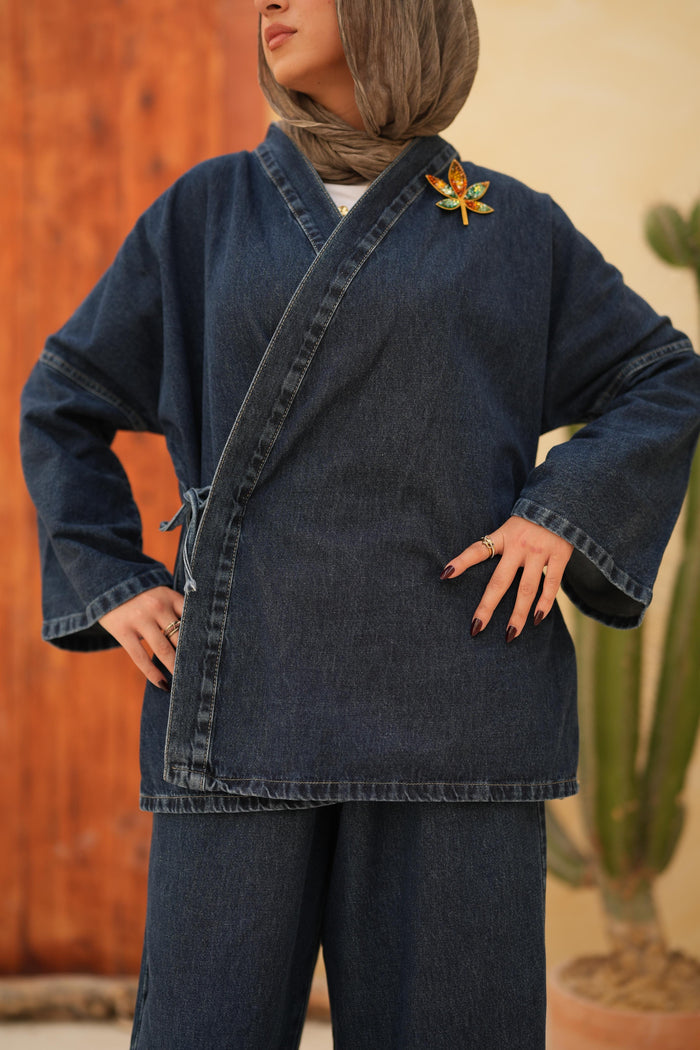 Criss Cross Essential Denim Jacket Only-Dark blue