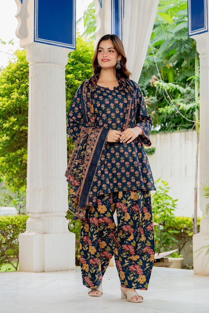 DEEP NAVY FLORAL FARSHI SUIT SET
