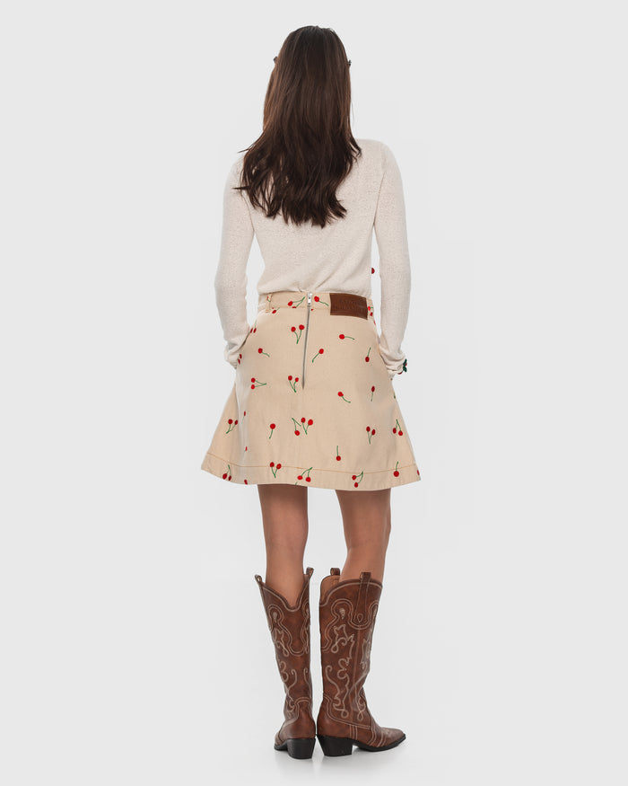 Buy Denim Skirt with Embroidered Cherries β Bottoms by Ksenia Schnaider | Ethical & Sustainable Fashion