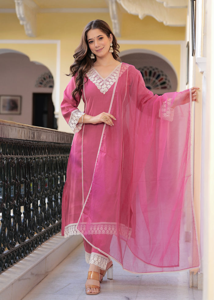 DUSTY PINK LACE DETAILED SUIT SET