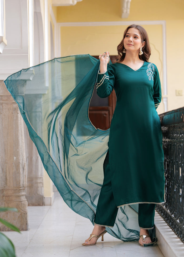 EMERALD GREEN SOLID SILK SUIT SET