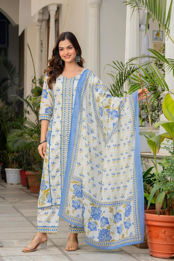 IVORY BLUE LACE STRAIGHT SUIT SET