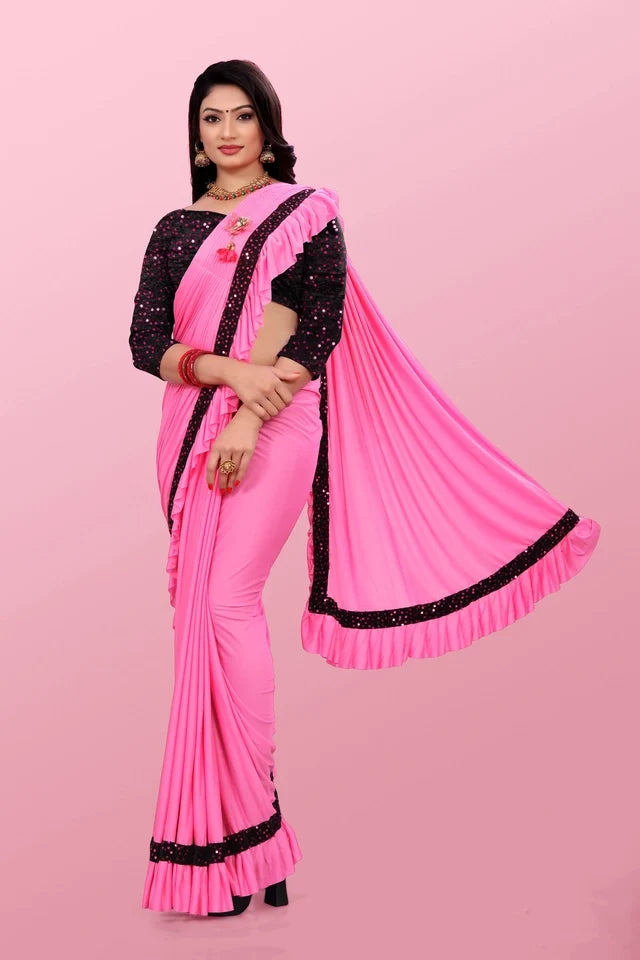 Lycra Blend Solid Saree for Women (Maroon, 6.3 m)