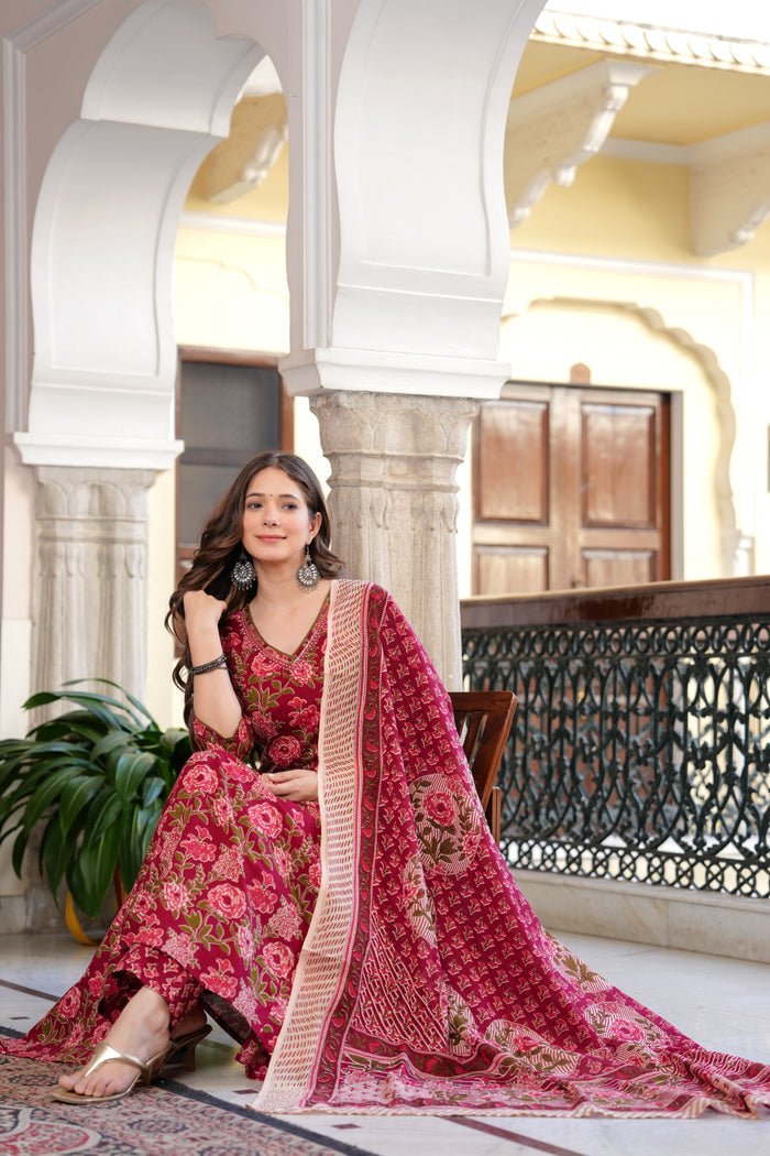 MAROON FLORAL ANARKALI