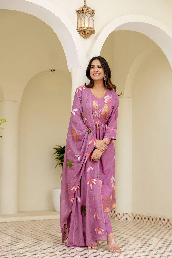 MAUVE PINK TASSEL EMBROIDERY SUIT SET