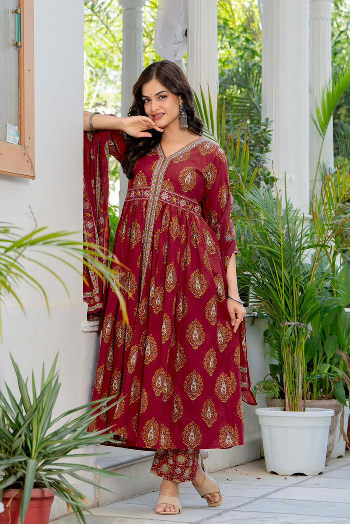 MUGHAL MAROON ANARKALI SET