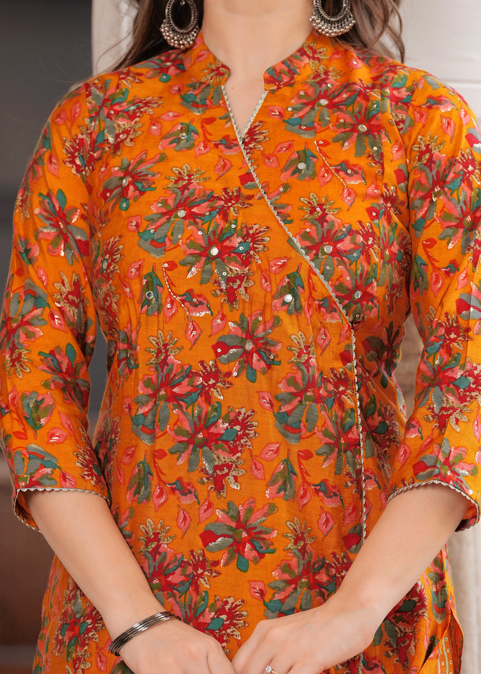 MUSTARD ANGRAKHA STRAIGHT SLIK SUIT SET
