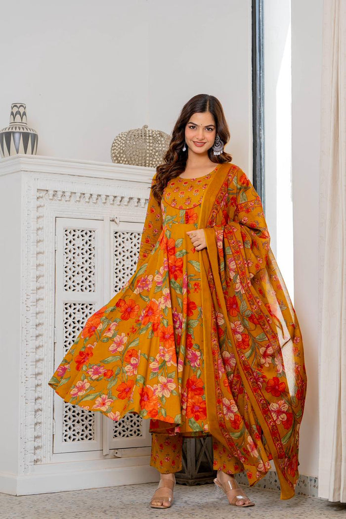 MUSTARD BLOOM ANARKALI SUIT SET