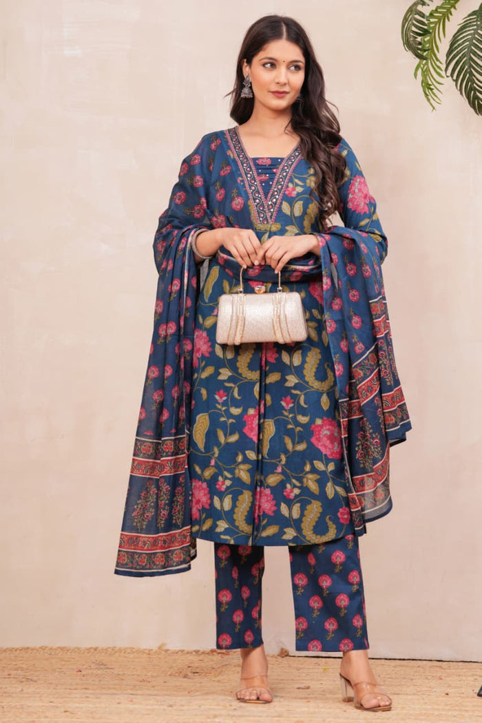 NAVY BLUE BORDER SUIT SET
