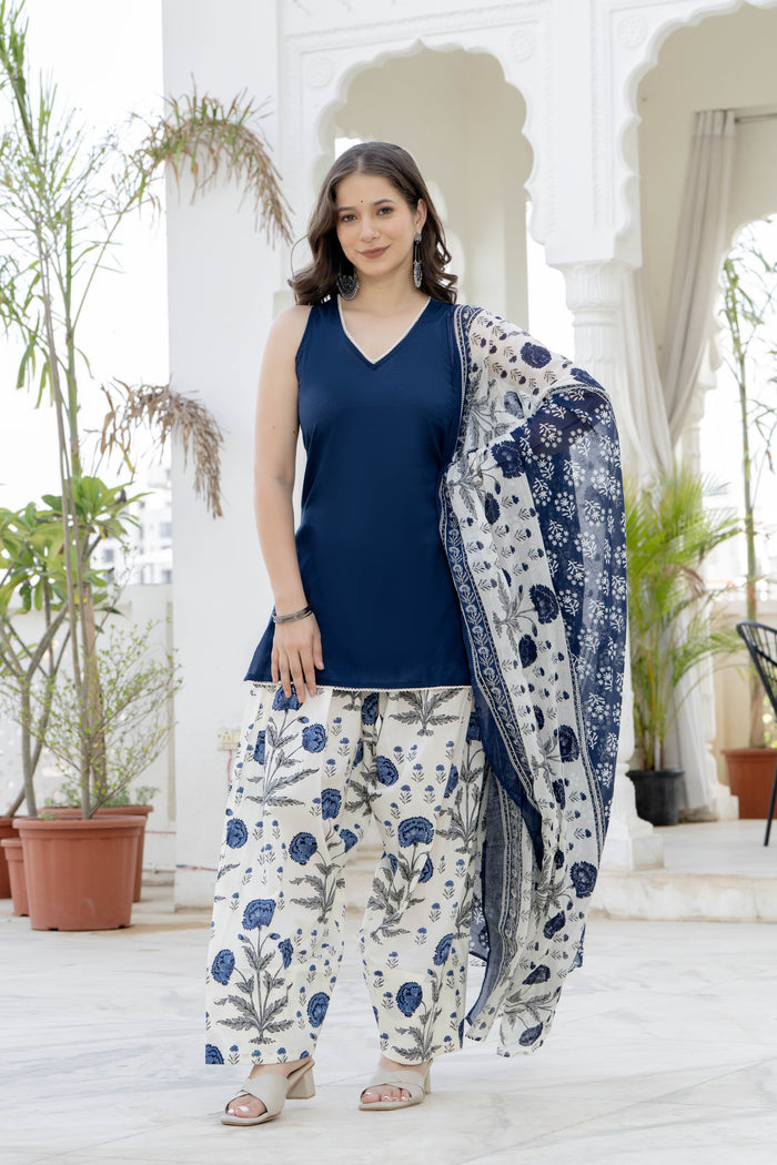 NAVY BLUE FARSHI SUIT SET (SLEEVELESS)