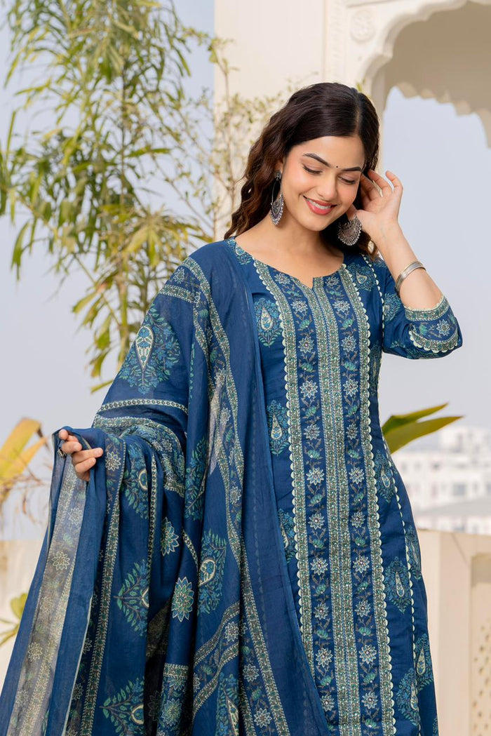 NAVY BLUE LACE STRAIGHT SUIT SET