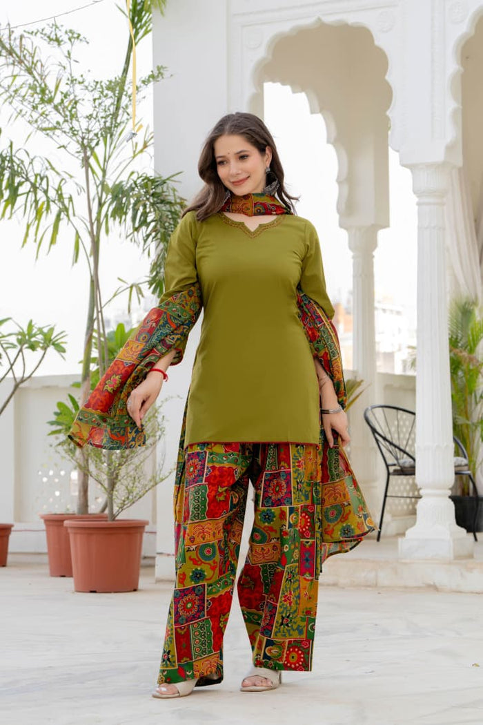 OLIVE MULTICOLOR FARSHI SUIT