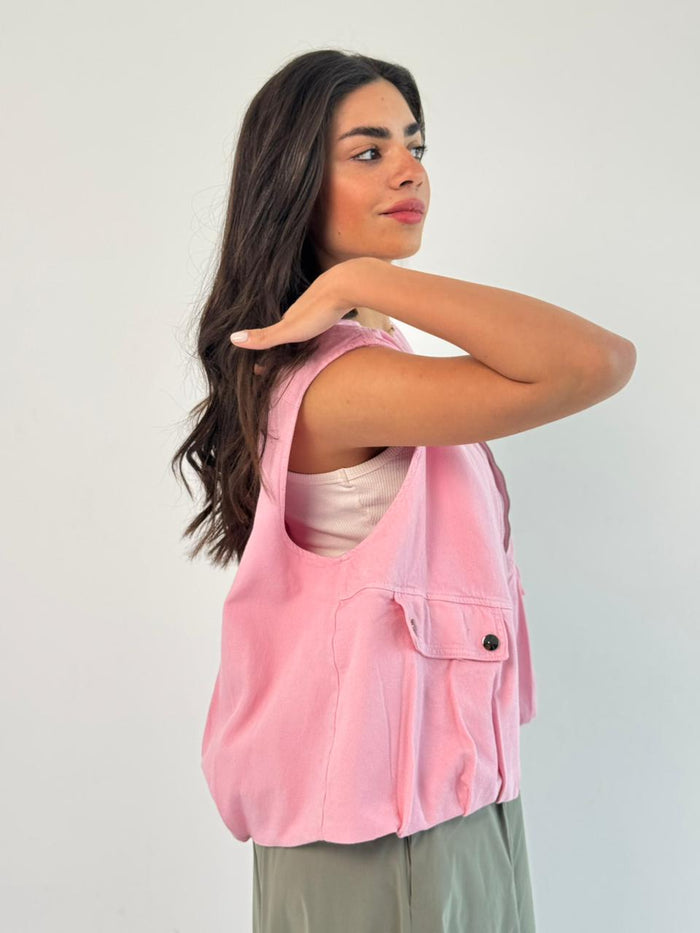 Oversized Cargo Zip Vest – Pink