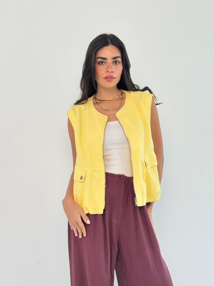 Oversized Cargo Zip Vest – Yellow