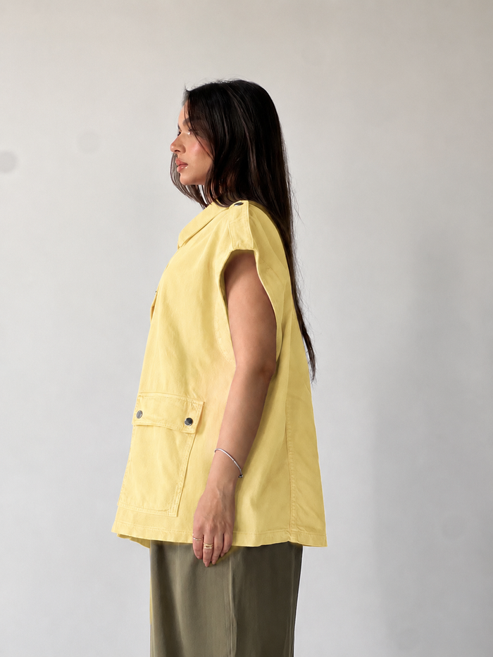 Oversized Long Cargo Vest - Yellow