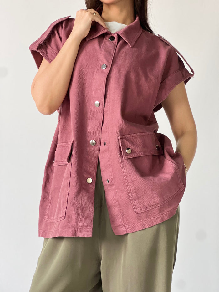 Oversized Long Cargo Vest – Burgundy