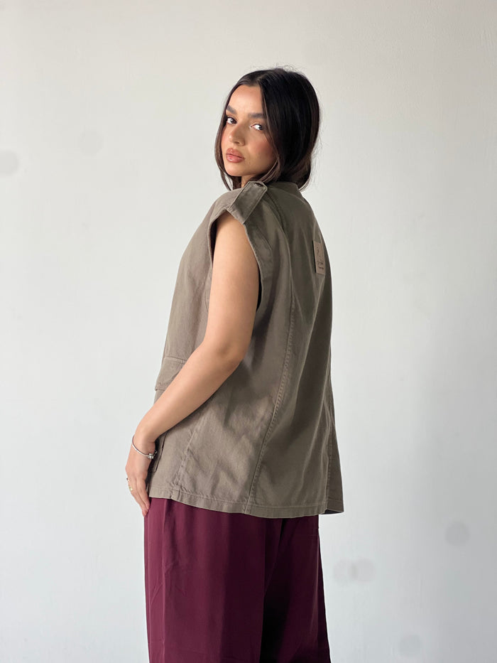 Oversized Long Cargo Vest –Olive