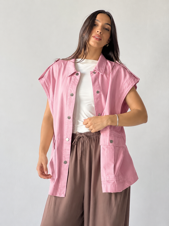 Oversized Long Cargo Vest – Pink