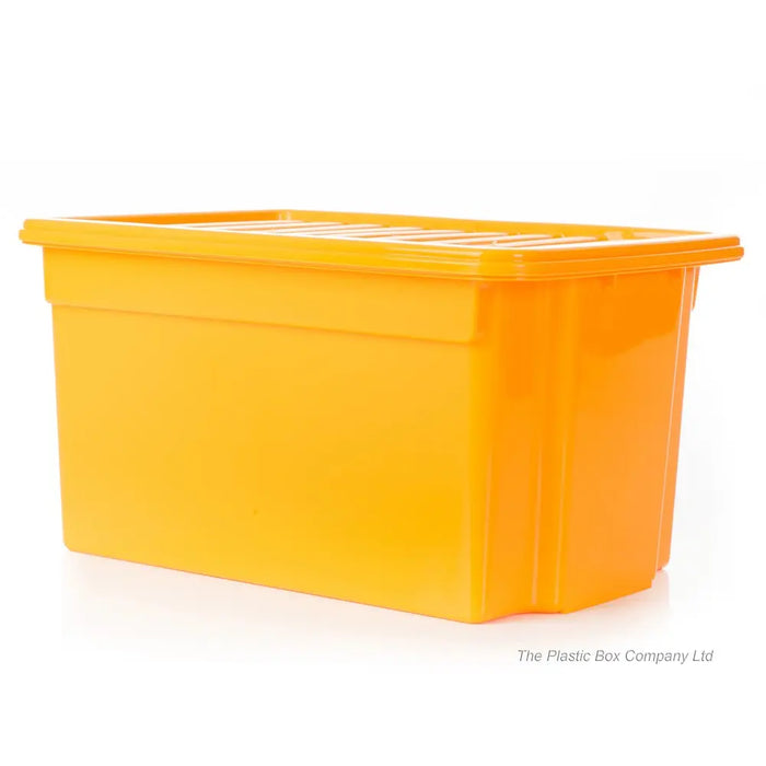 Pack of 5 - 50 Litre Work Place Boxes with Lids Primary Yellow Wham Storage