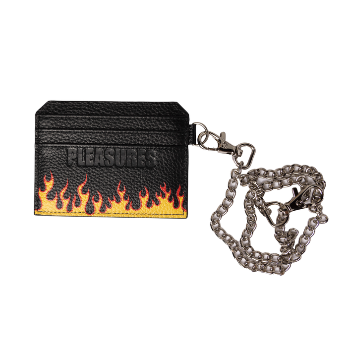 PLEASURES LEATHER CARD HOLDER w/ CHAIN - BLACK