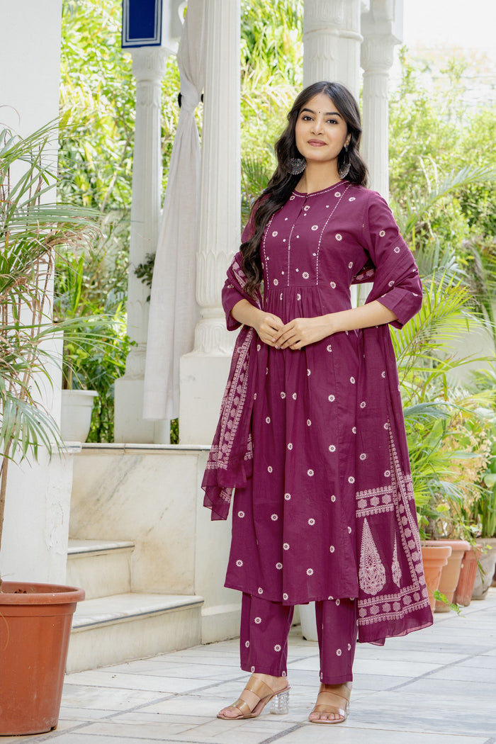 PLEATED BERRY WINE SUIT SET