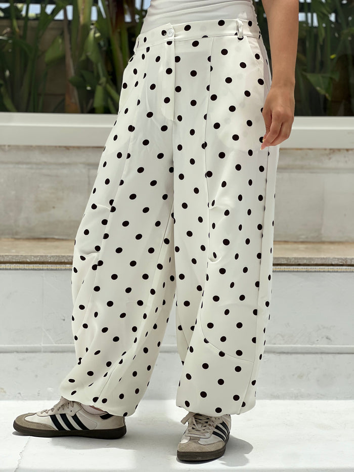 Polka Balloon Pants-White X Black