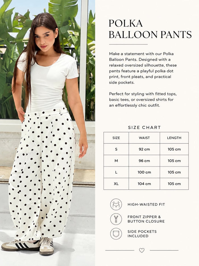Polka Balloon Pants-White X Pink