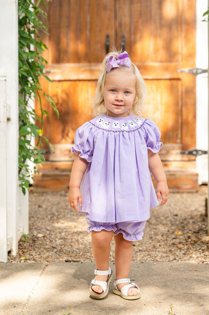 Purple Ghosts Smocked Annabelle Bloomer Set