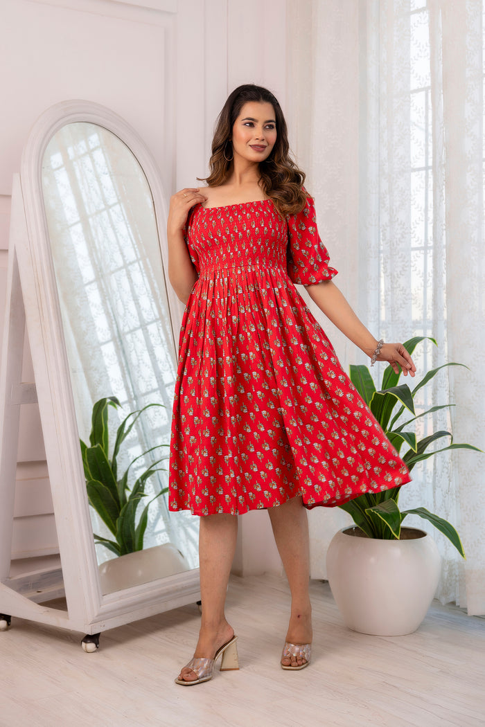 RED SMOCKING DRESS