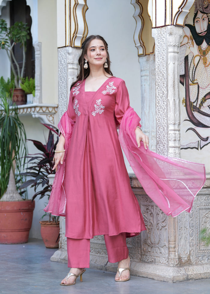 ROSE PINK EMBROIDERED FESTIVE SUIT SET