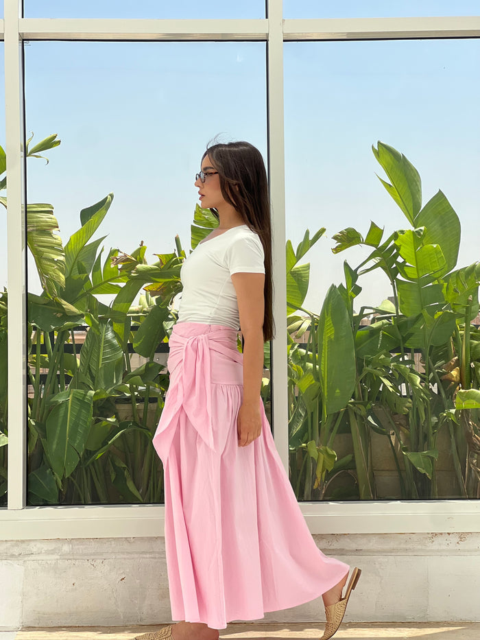 Side Tie Maxi Skirt-Pink