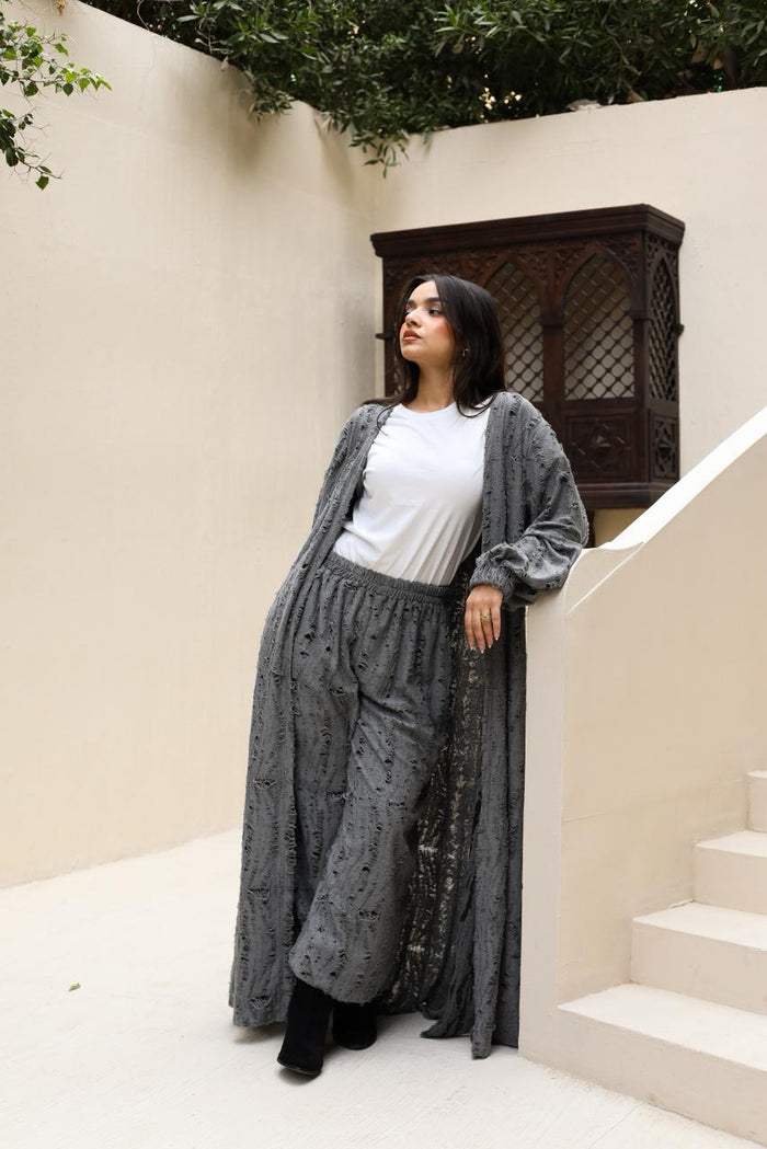 Snipped Summer Cotton Set-Dark Grey