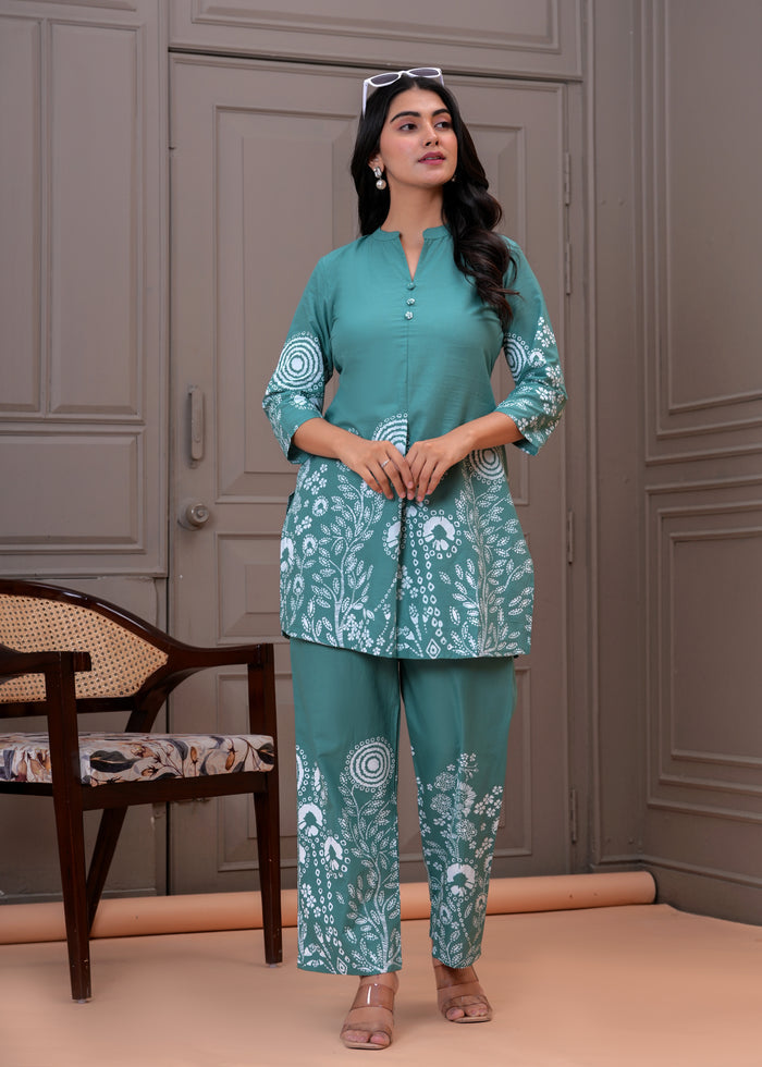 TEAL BLUE PRINTED COTTON CORD SET