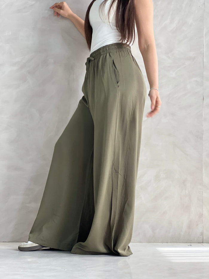 To-Go Summer Wide-Leg Linen Pants- Olive