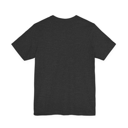 Back of the dark grey heather 03:00 t-shirt, plain with no print.