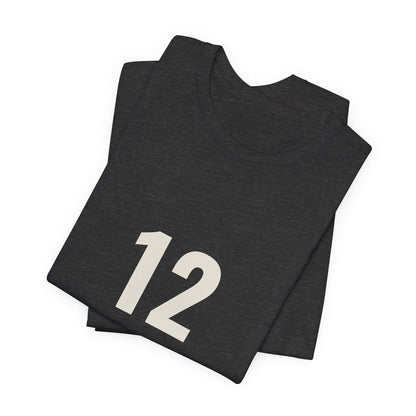 Dark grey heather 12 Hours t-shirt folded to show the front print at an angle.