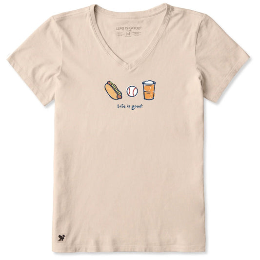 LIFE IS GOOD - WOMENS CRUSHER VEE TEE | Baseball Birch White