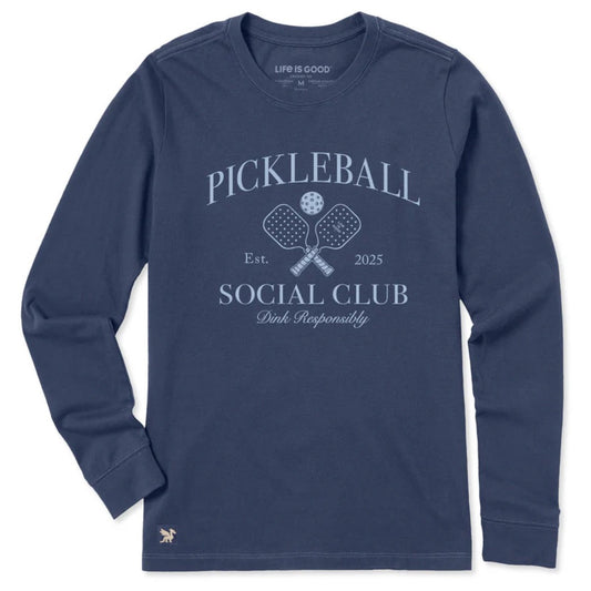 LIFE IS GOOD - WOMENS LONG SLEEVE CRUSHER TEE | Pickleball Social Club Darkest Blue